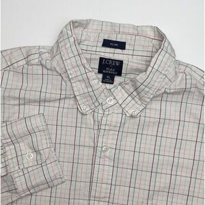 J.Crew Flex Washed Shirt Mens XL‎ Slim White Plaid Cotton Casual Business NWOT